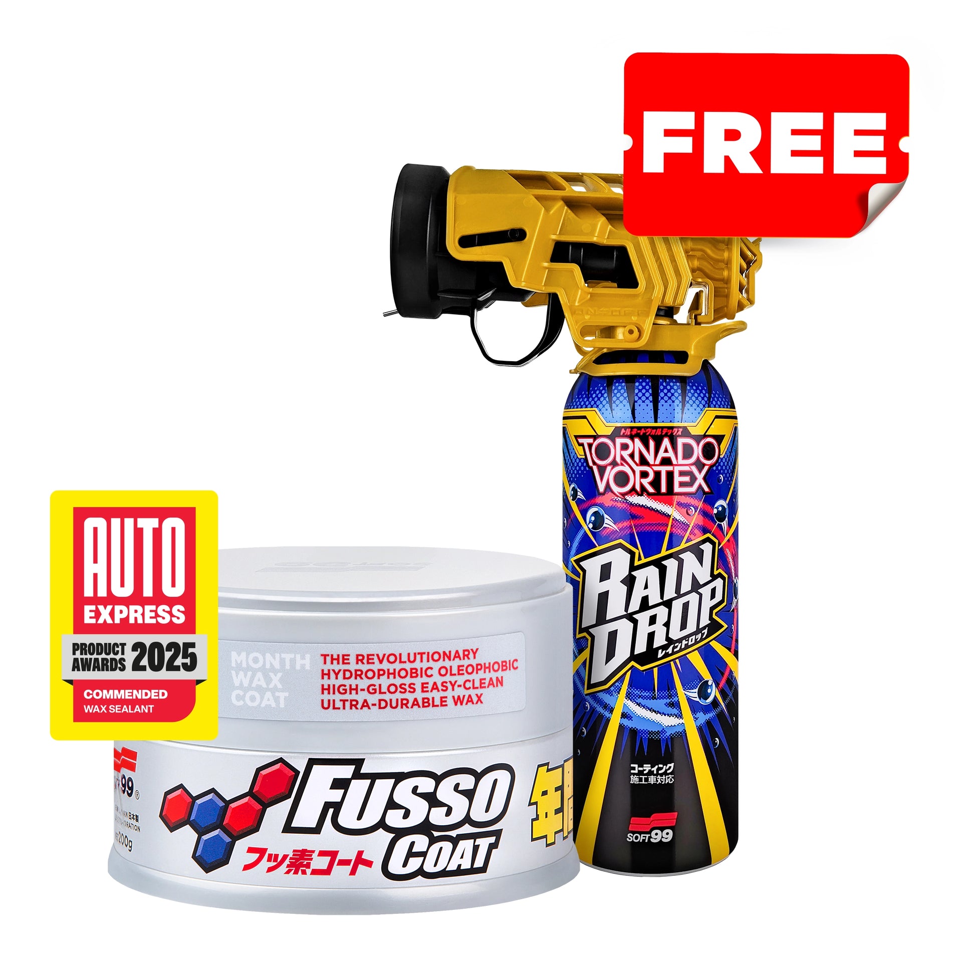 Fusso Coat 12 Months Light + Rain Drop Tornado Vortex, cera per auto per vernici chiare e rivestimento spray